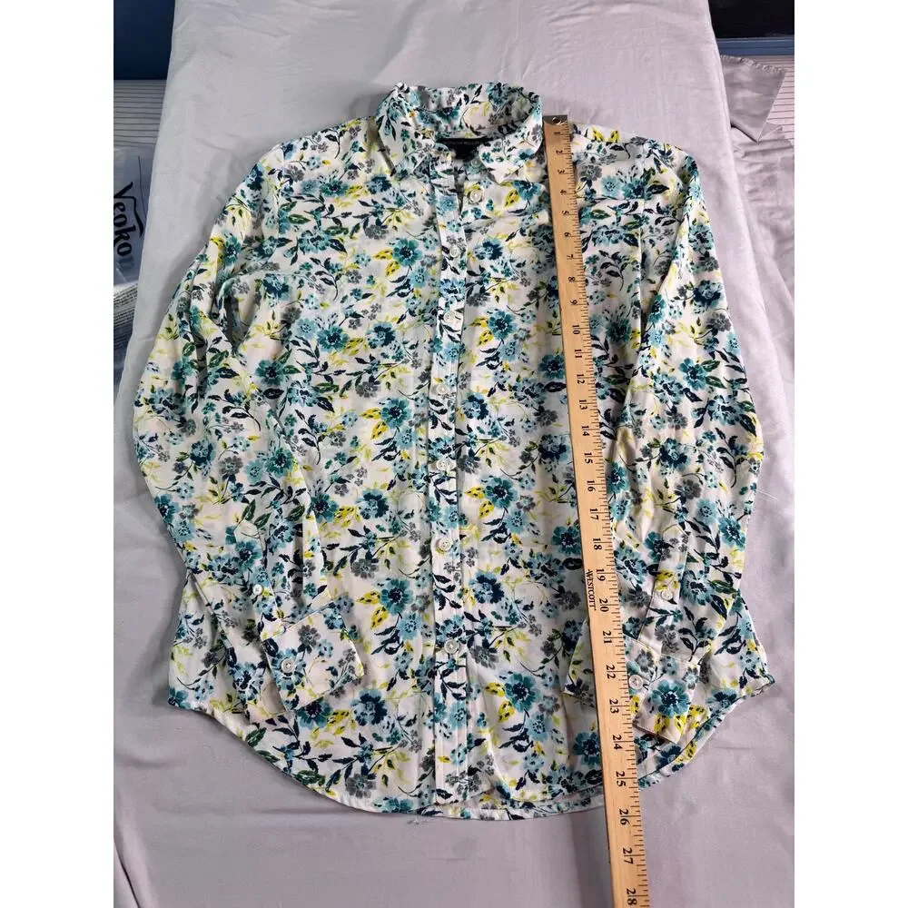 Banana Republic Floral Button Front Blouse XS Long Sleeve Career Shirt White - Picture 5 of 6